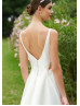 Beaded Bateau Neck Ivory Satin Cutout Wedding Dress